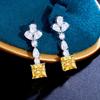 Light Luxury Temperament Design Sense Yellow Diamond Square Earrings Super Fairy Earrings Ear Jewelry