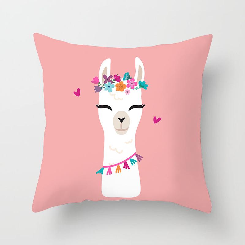 Ins Nordic Style Pillow Cover for Home Peach Skin Pillow Cartoon Animal Alpaca Car Pillow Sofa Cushion Cover