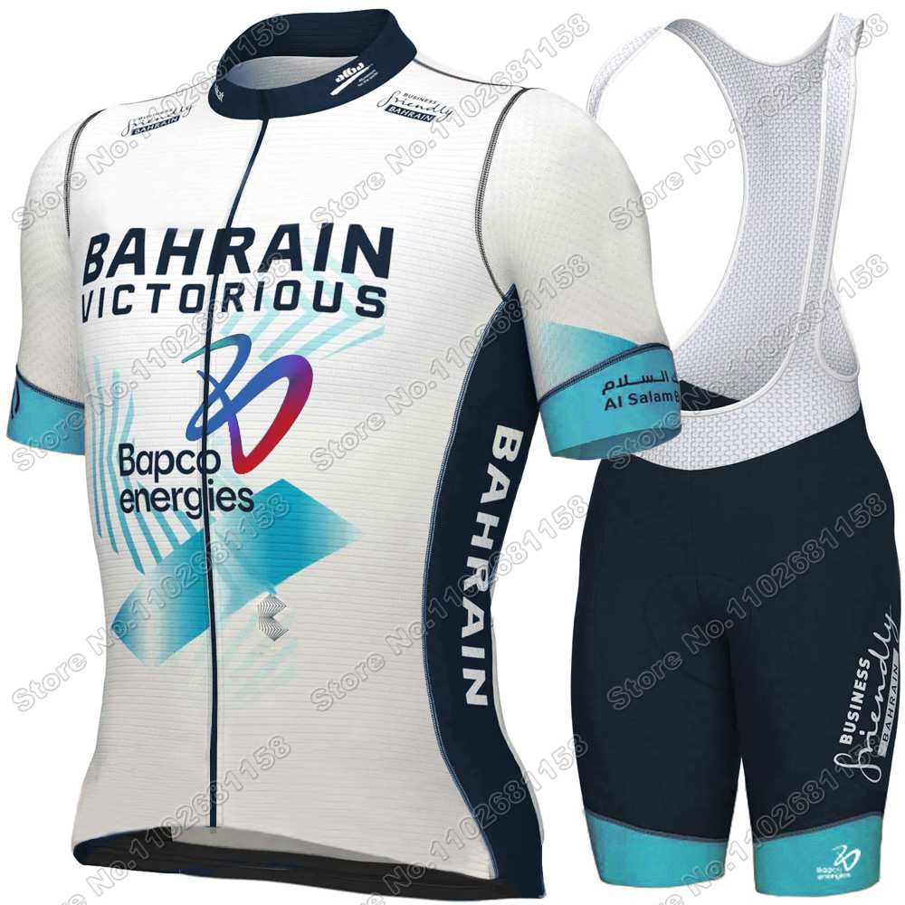 Team Bahrain-Victorious Cycling Jersey Set White Summer Cycling Clothing Men Kit Road Bike Shirt Suit Bicycle Bib Shorts