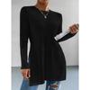 Casual Long Sleeve T Shirt Solid Color Split Hem Round Neck
