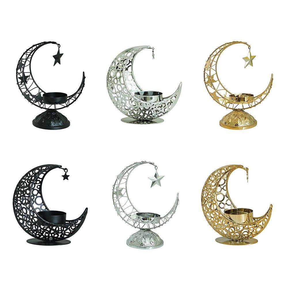 Moon Shape Moon Candle Holder Gold Silver Black Luxury Style Tea Light Cup Stand Eid Al-Fitr Iron Metal Incense Burner Gift