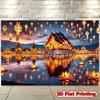 2D Flat Background Scene of Thai Temple Lanterns Made of Polyester. Traditional Thai Architecture and Floating Lanterns