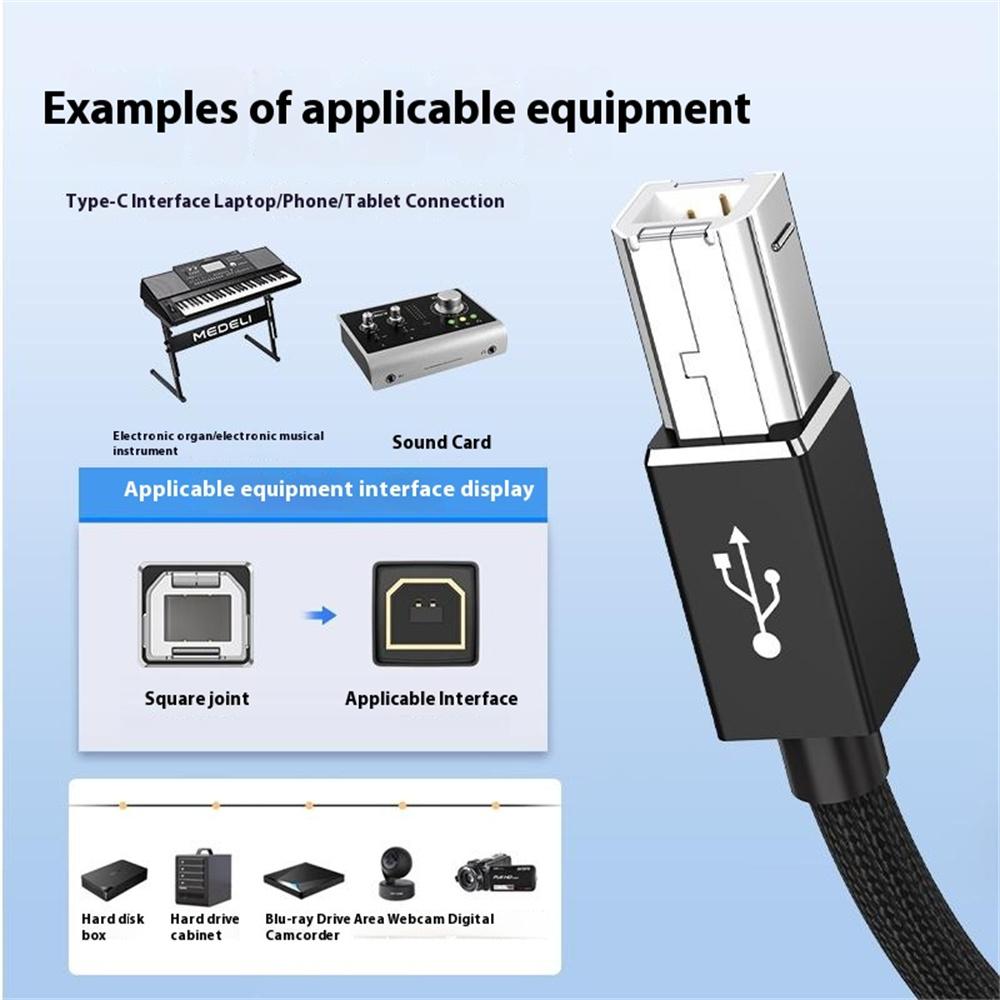 1m Plug and Play 3-in-1 iP + Type-C + Micro USB to MIDI Cable for Printer/Electric Piano/Keyboard/Mixer
