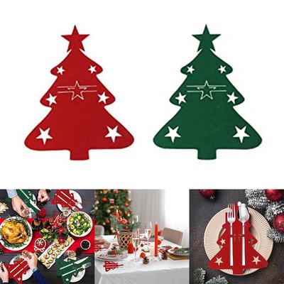 10Pcs/pack Festive Christmas Cutlery Holders Holiday Tableware Pockets Tree Shaped Display Stand for Party Decorations