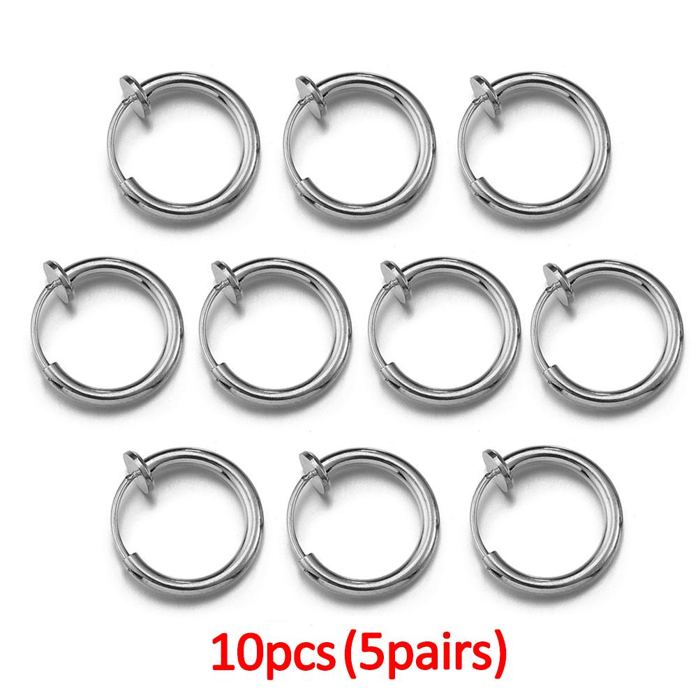 10pcs 2pcs Stainless Steel Retractable Clip On Ear Clip Hoop Non Piercing Round Earring Clips for Women Jewelry Making DIY