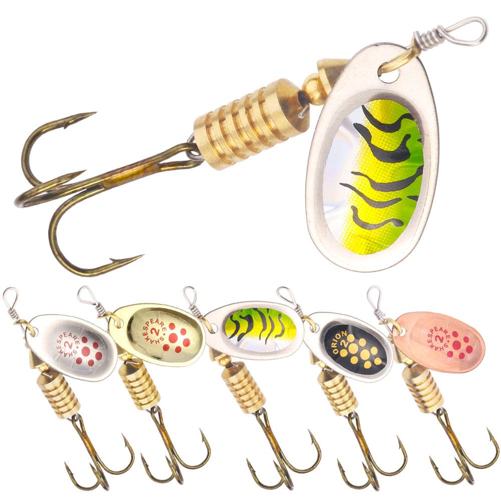 5PCS/6.7CM-5.8G Spoon Fishing Spinner Bait Rotating Metal Treble Hook Trout Fishing Spoon Lures Tackle