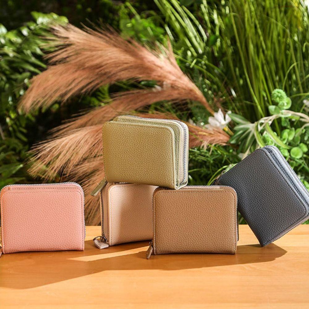 

Card Holder Lichee Pattern Wallet Korean Style Solid Color Coin Purse Student рожевий