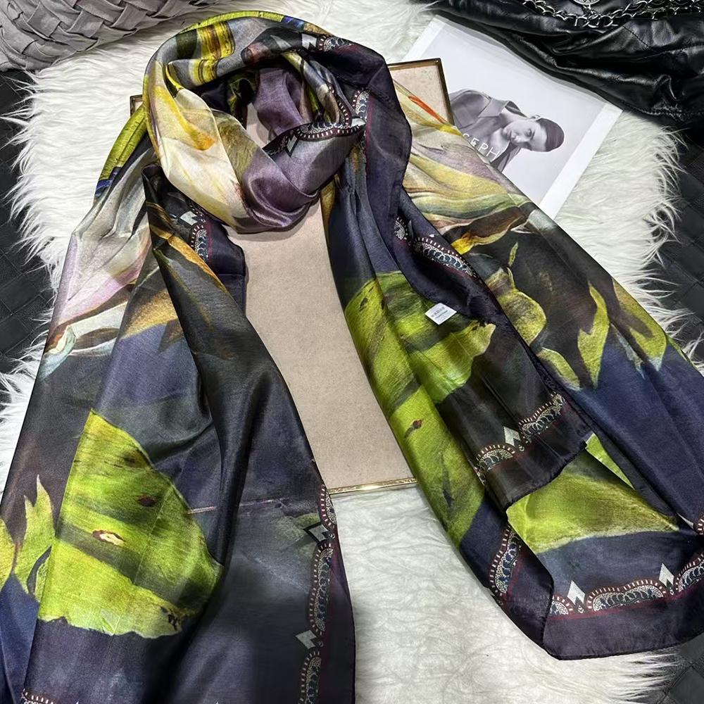 [BYSIFA] Silk Scarf Plus Size Broadened Silk Women's Silk Scarf Shawl Female Scarf New Winter Orange Coffee Women Long Scarves