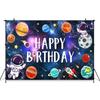 Mocsicka Outer Space Happy Birthday Backdrops Astronaut Planet Rocket Photography Backgrounds Boys Party Cake Table Photo Banner