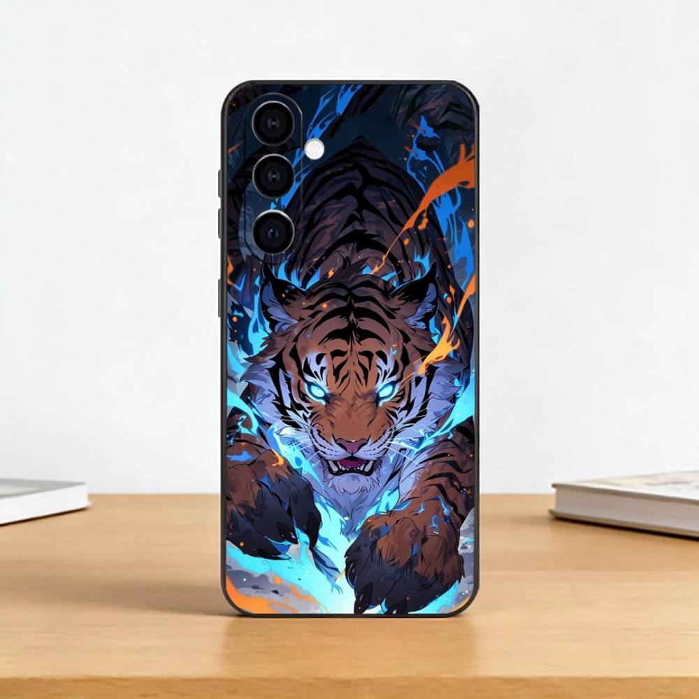 Cartoon Ferocious Tiger Phone Case For Samsung Galaxy A73,A72,A71,A70,A53,A52,A51,Soft Silicone Black Cover