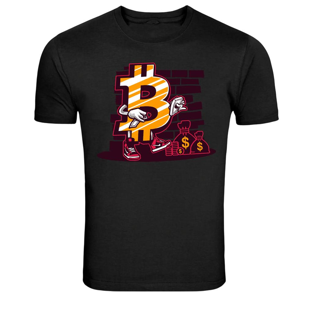 Crypto Bitcoin Character Money Bags Graphic T-Shirt