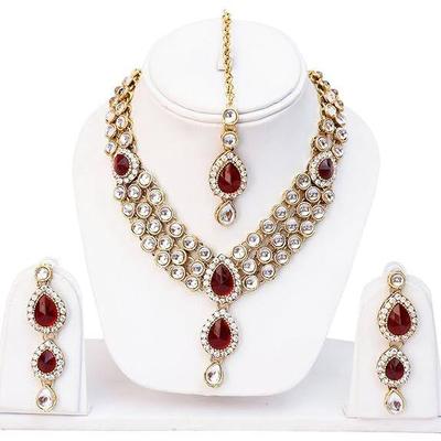 Latest Stylish 18k Gold Plated Traditional Kundan Necklace Jewellery Set for Women