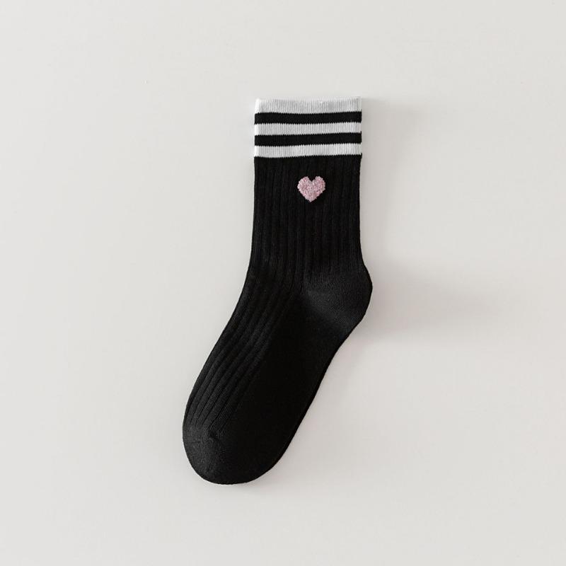 Female Autumn and Winter New Stripe Three Bar Cotton Preppy Style Love Boneless Tube Socks