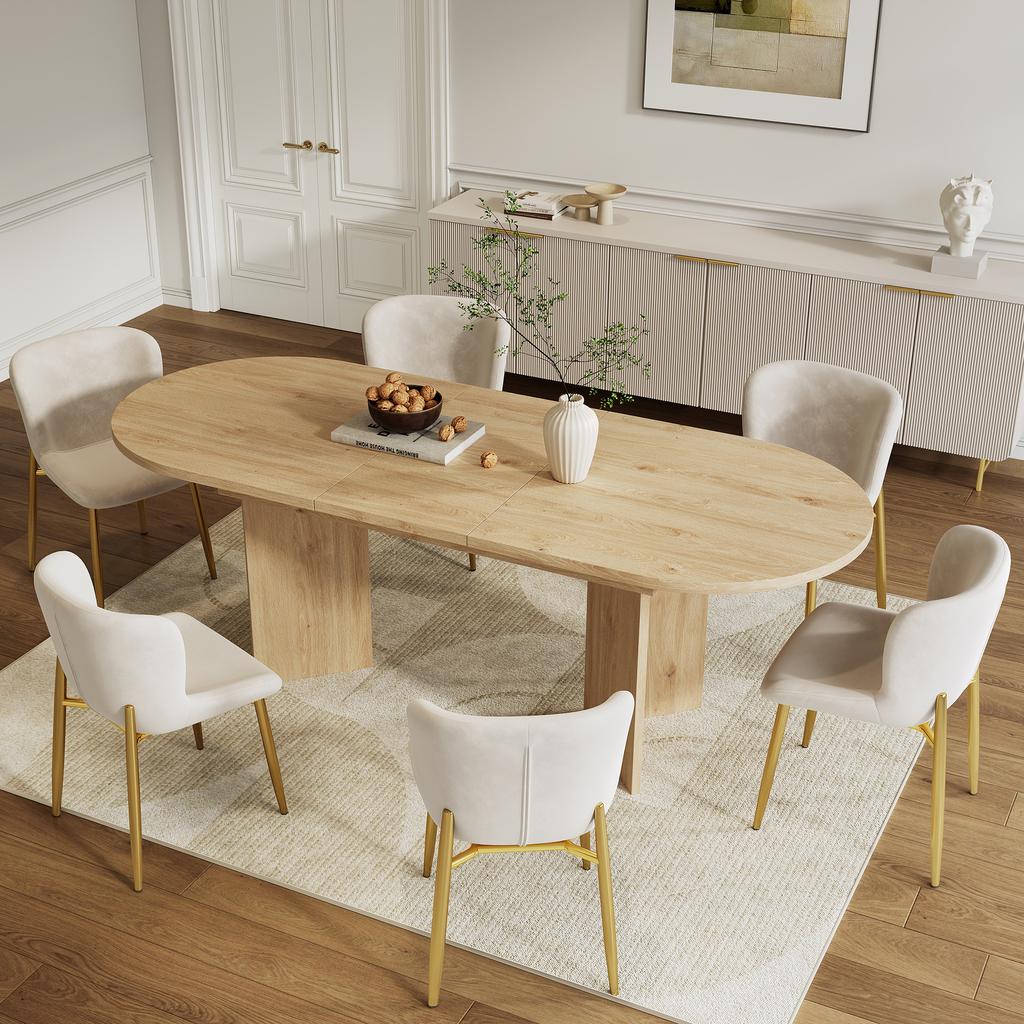 Extendable Dining Table 120/160 * 80 Cm, Suitable for 4–6 People, Rounded Corners, Thickened Tabletop, Simple Style, Oak Color(old sku:N634D0003E)