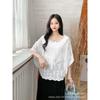 Summer new women's clothing small fresh round neck splicing embroidery solid color loose pullover top knitted batman shirt