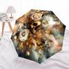 1pc Golden Skull amidst Roses Cartoon Umbrella, Portable 3-Fold Compact Umbrella, Suitable for Camping, Hiking and Travel, Ideal Easter Birthday