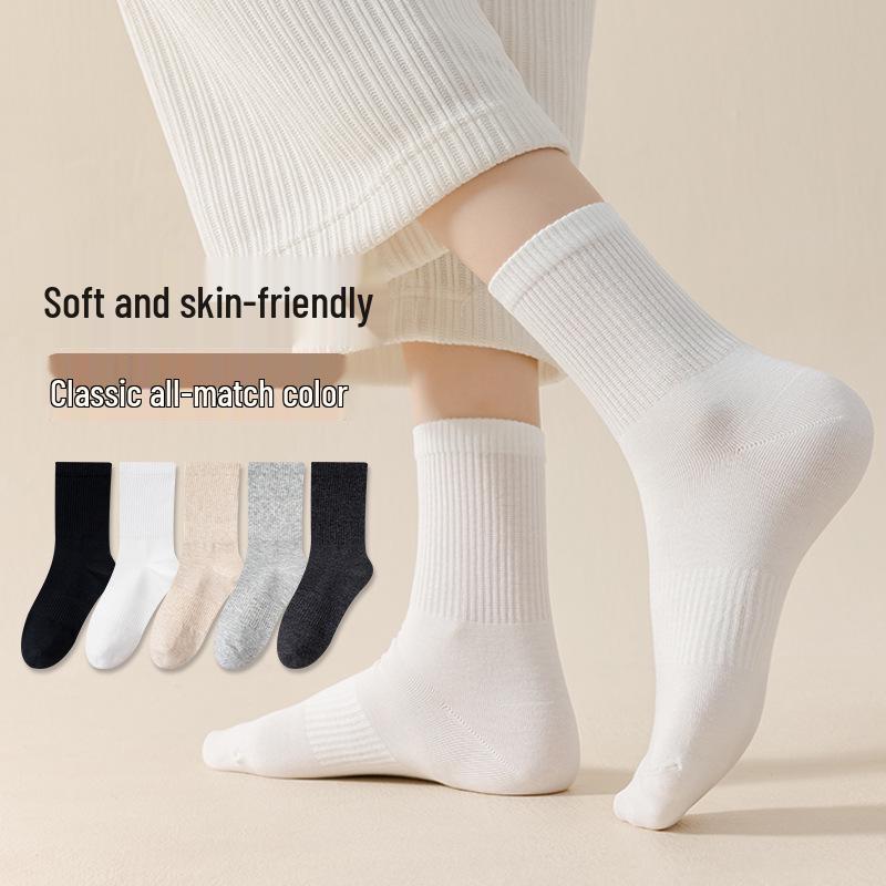 Women's Mid-Calf Summer Thin Socks - Anti-Pilling, Versatile, Sweat-Wicking, Odor-Resistant, Long-Staple Cotton, Solid Color.