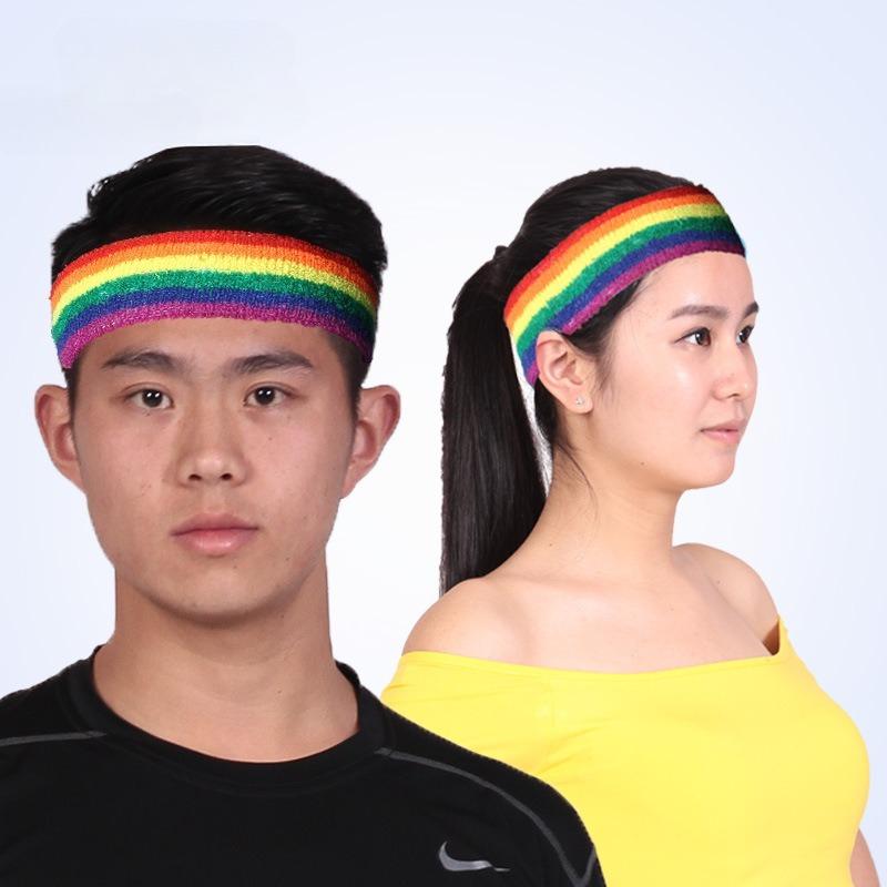 Rainbow Sweat Absorbent Headband for Sports Running Fitness Cotton Towel Hair Band Men and Women Sports Safety