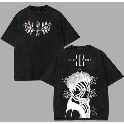 Anime Demon Slayer Retro Double Sided Washed Mens Super Large Tshirt SpringSummer New Style Suitable for Both Men and Women