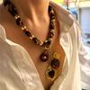 Trendy Leopard Pattern Heart Floral Acrylic Charm Necklace Lightweight Stainless Steel JewelryGift  For Everyday Wear