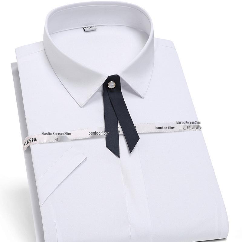 Men's Long Sleeve Non-Iron Bamboo Fiber Formal Shirt with Embroidered Logo