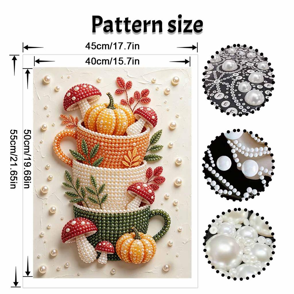 Herbstkürbis Pilz Tasse Rahmenloses Perlenmalerei-Set 3D Perlen Leinwand Kunst Romantische Wohnwanddekoration Basteln DIY Handgemacht Thanksgiving Dekoration