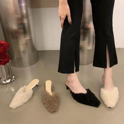 Design smysl nika temperament špičatá hlava nadýchané poloviční vlečné francouzské vysoké podpatky nadýchané boty podzimní a zimní nošení dámské boty pantofle