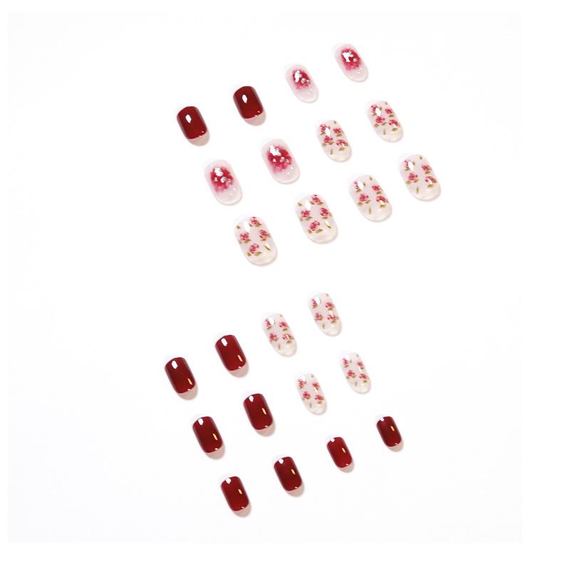 Elegant Short Dry Rose Fake Nails: Skin-Whitening, Removable Stickers for Autumn & Winter