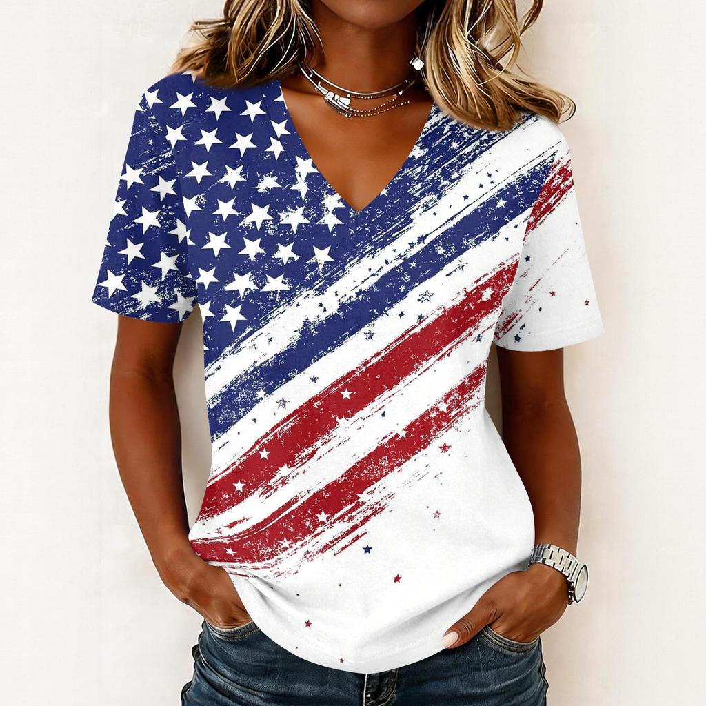 Camicie da Donna T-shirt Trendy con Scollo a V Top Stampati Casual da Donna