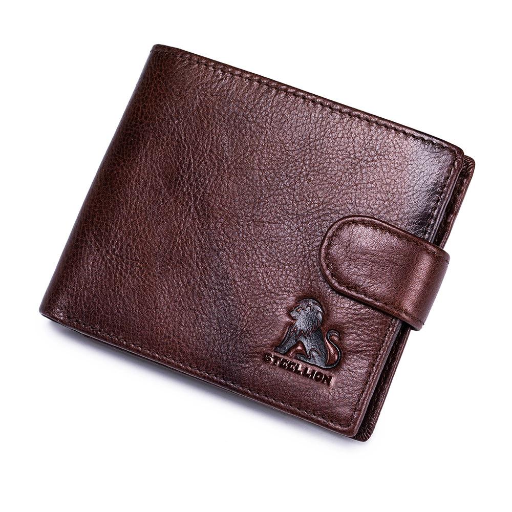 

LAOSHIZI Винтажный мужской кожаный кошелек – RFID-блокировка, карман для монет на кнопке, 12+ отделений для карт, премиальная воловья кожа кофейный