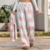 Warm Winter Pajamas for Women Plaid Wide Leg Pants, Drawstring High Waist Thick Coral Fleece Cozy House Pants Loungewear, Anti-Pilling Casual