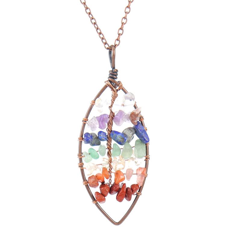 Handmade Winding Curved Leaves Natural Gravel Tree Of Life Crystal Lucky Tree Necklace N05