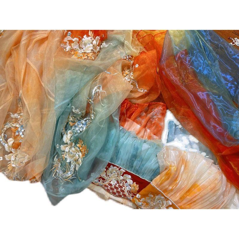 Hanfu Gradient Fish Scale Print Suit Gradient Tričko s velkým rukávem Koi Hanfu Fairy Elegantní dámské oblečení