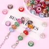 Acrylic Large Hole Beads With Blue Faceted Cut Silver-Plated Brass Core Resin Craft Charms DIY Jewelry Making