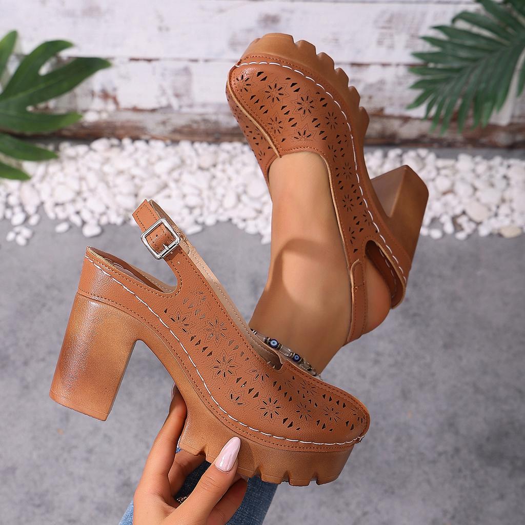 Women Sandals Breathable Hollow Closed Toe Sandals Plus Size Round Toe High Heel Shoes Women Designer Shoes De