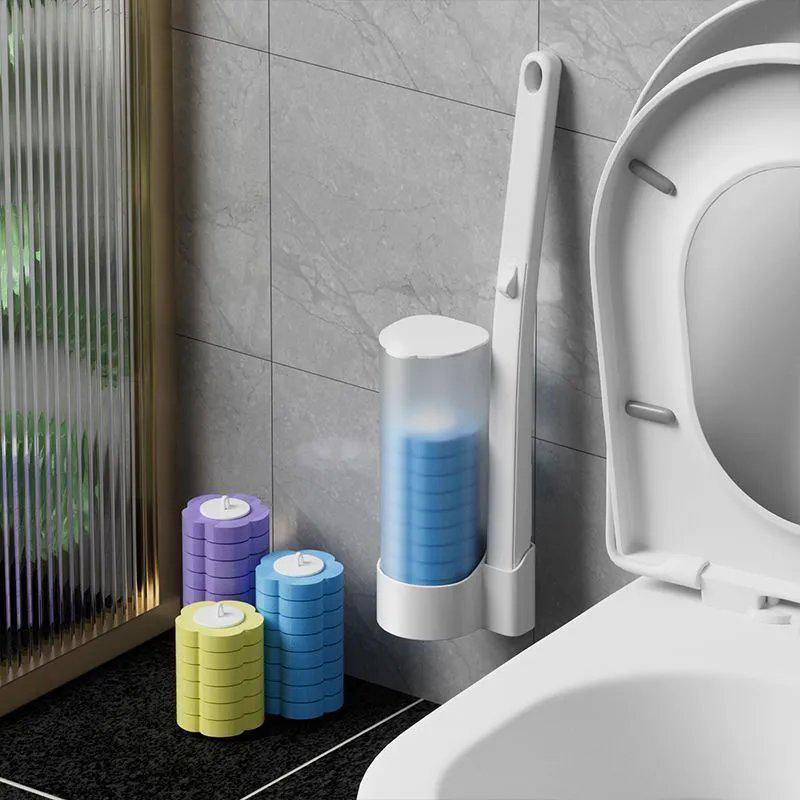 Wall-Mounted Disposable Toilet Brush Set with Replacement Head - No Dead Angle Design for Household Bathroom Cleaning