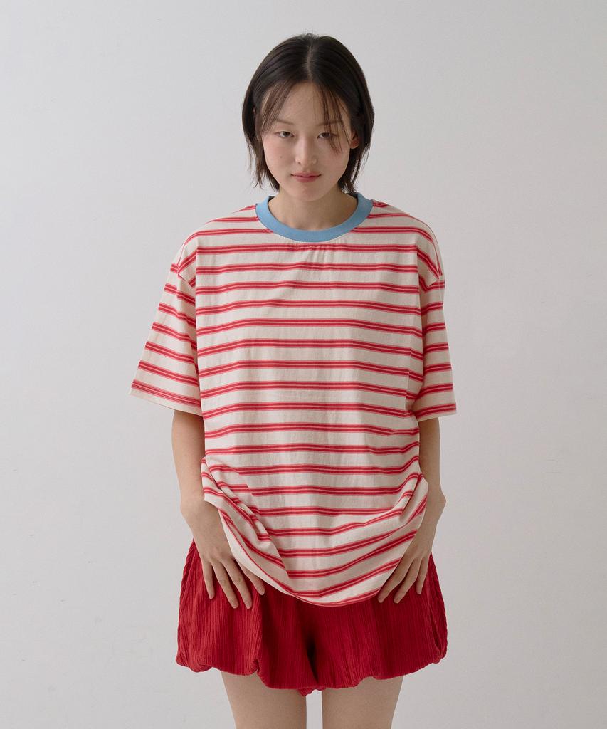 Sayu Striped Biscuit Short Sleeve Tee Red
