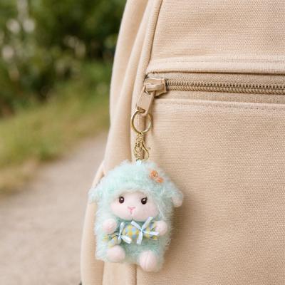Pendentif Porte-clés Mouton Assis en Peluche avec Anneau Métallique pour Sac à Dos Clés, Porte-clés Agneau Doux Mignon, Charms Sacs Animaux en Peluche