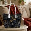 Gothic Black Gold Bat Floral Casual Large Shoulder Shopping Tote Bag