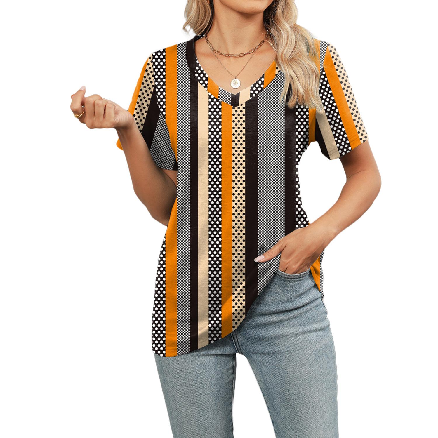 

Весенне-летняя новая женская футболка с V-образным вырезом, короткими рукавами и принтом, модные свободные топы XL