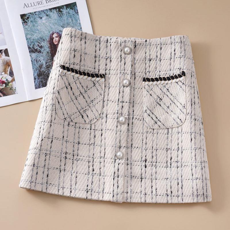 

Petite Women s High-Waisted Plaid A-Line Mini Skirt - Spring Elegance & Anti-Exposure Hip-Hugging Design L 100-110 jin