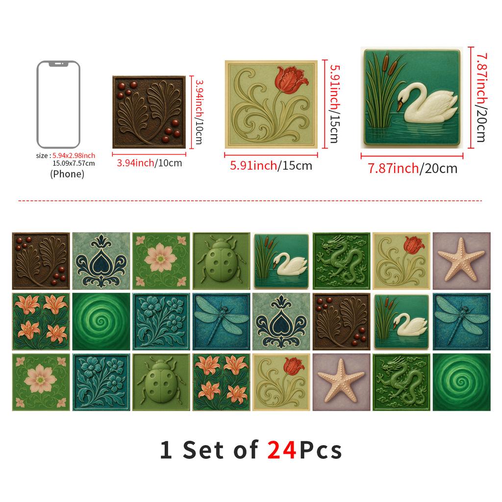 24 szt. Naklejki na płytki w stylu europejskim Kuchnia Samoprzylepne Odporne na olej Naklejki ścienne Wodoodporny Winyl Zdejmowalne Naklejki ścienne