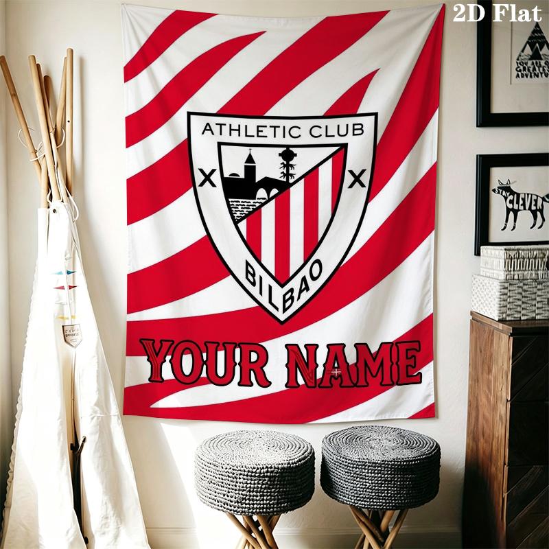 Custom Name Athletic Bilbao Wall Tapestry Aesthetic Wall Hanging Printed Fabric Blanket Decorative Tapestries for Bedroom Living Room Home Decor