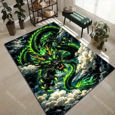 Green Flaming Dragon Swirling Through Clouds Carpet for Living Room Bedroom Sofa Home Decor Rus Non-slip Floor Mat Luxury Gift