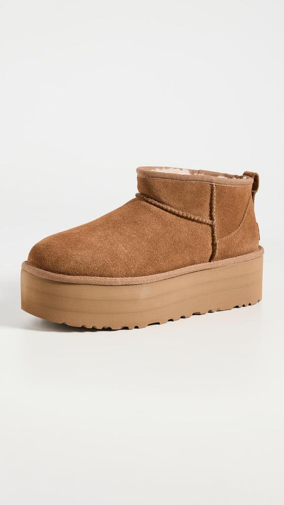[UGG] Classic Ultra Mini Platform Sheepskin Boots for Women, Thick Sole, Chestnut, Size 25.0 cm