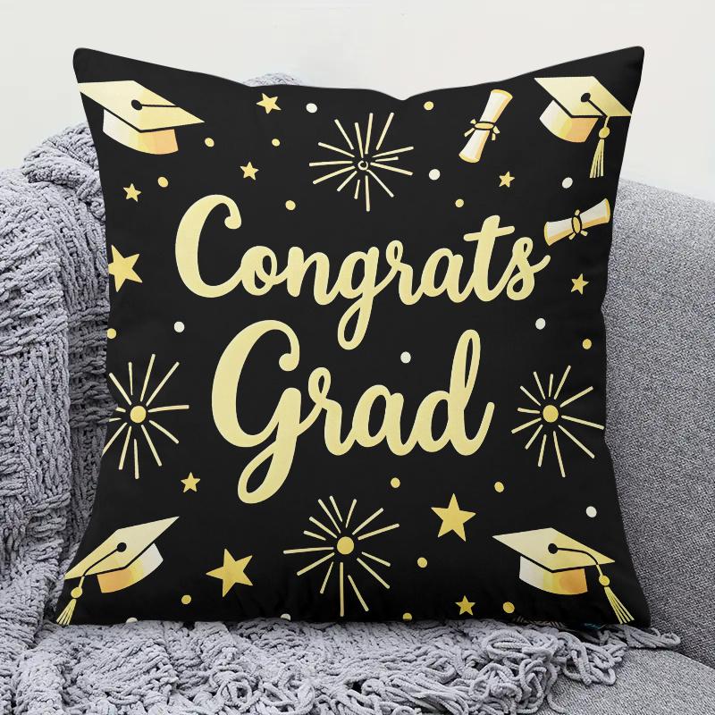 Graduation Pillowcase Congrats Grad Cushion Cover Black Gold Graduation Party Decor Class of  Throw Pillow Student Gift