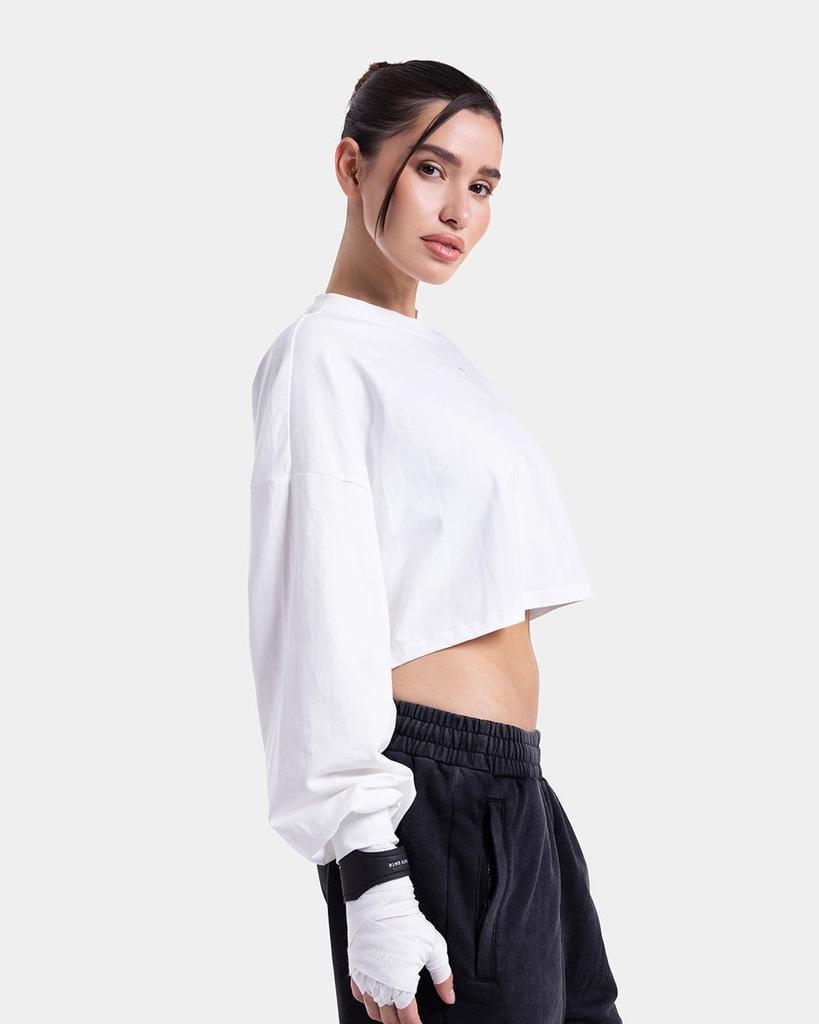 BOXRAW Strike Oversized Crop Long Sleeve T-Shirt Bxrw-W-Osclst [White]