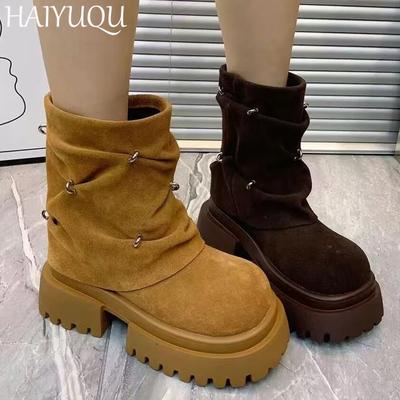 Tacchi Alti Donna Camoscio Stivali da Neve alla Caviglia Moda Designer Casual Scarpe da Passeggio Donna Tendenza 2025 Nuovo Inverno Caldi e Accoglienti Botas Mujer