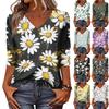 Tops de Mujer Camisa de Manga Tres Cuartos Cuello en V Camisa Casual Holgada Camiseta Estampada