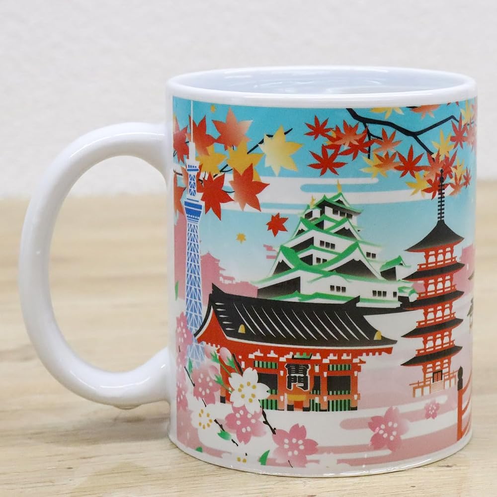 Castle Enterprise Color Changing Mug - Japanese Scenery Mount Fuji, Maiko, Cherry Blossoms, Five-Story Pagoda